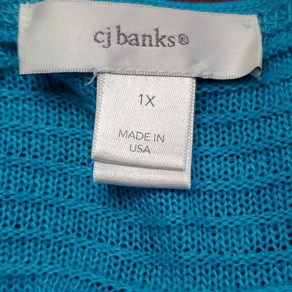 CJ Banks Open Front Cardigan Sweater Blue Textured Knit Lightweight Plus Size 1X - Picture 4 of 6